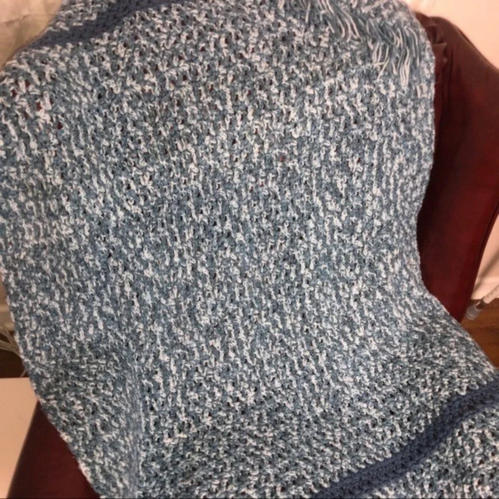 Crochet Blue Throw Blanket‎ Hand Made